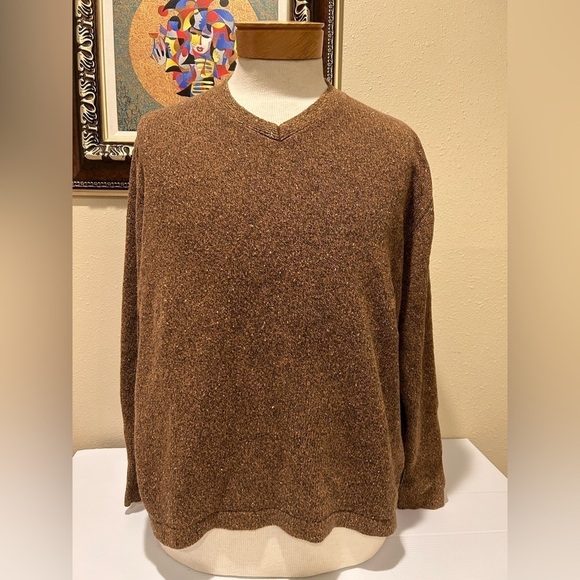 Woolrich Men’s XL Sweater V-Neck Brown Birch Heather Wool‎ Blend Tweed - Picture 1 of 7
